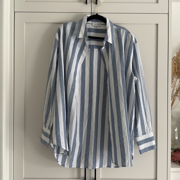 Anine Bing Plaza Blue and White Striped Button-Up Shirt - Picture 3 of 4